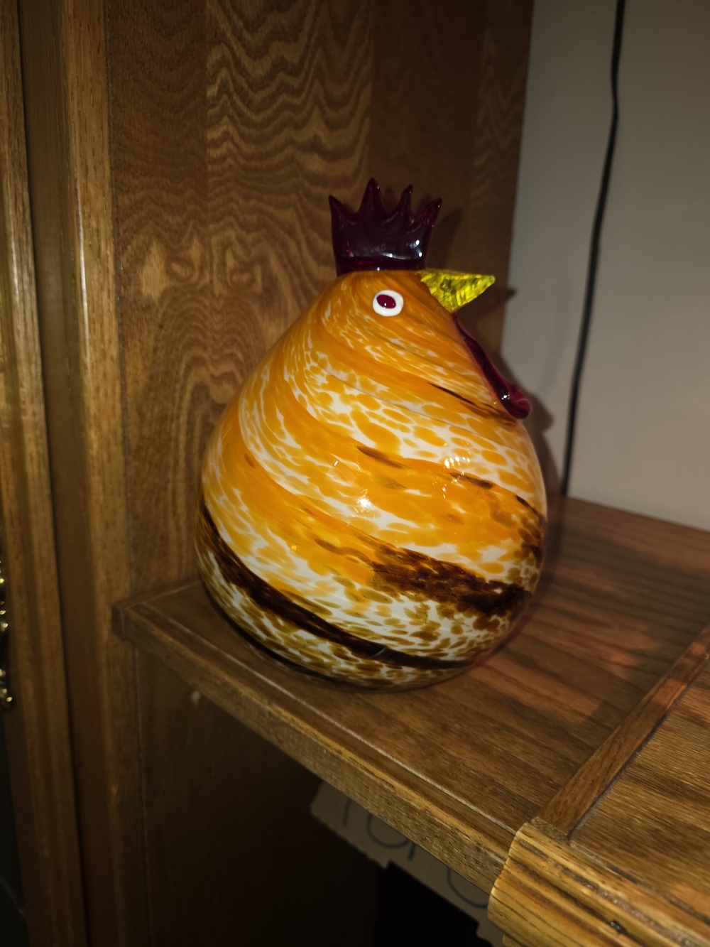 Vintage Murano Style Studio Art Glass Rooster Sculpture Multicolored Swirls 8”T